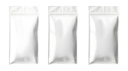 Set of white blank foil food pack bag isolated on white background. Generative AI.
