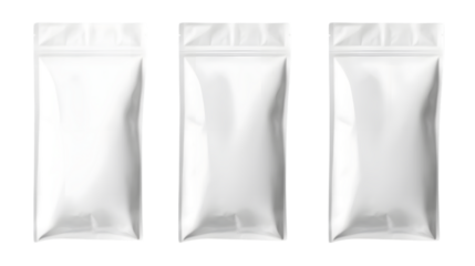 Set of white blank foil food pack bag isolated on white background. Generative AI.