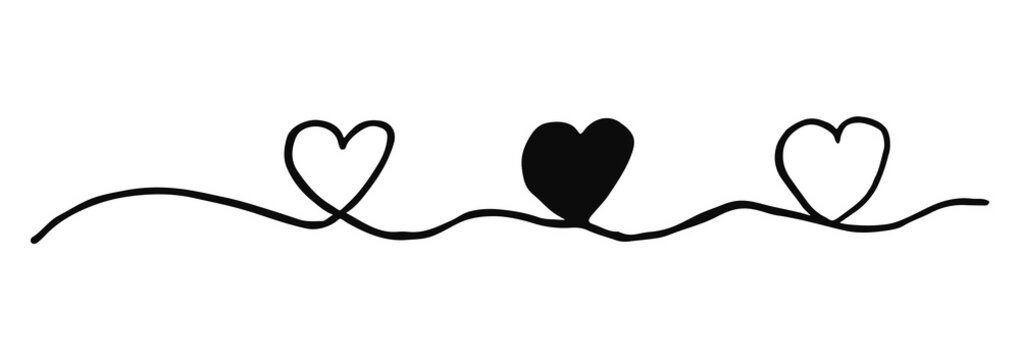 Three hearts intertwined. Valentine's Day swash hand painted with line. Png clipart isolated on transparent background