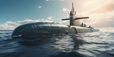 Modern Nuclear Submarine Cruising Undersea. Generative ai