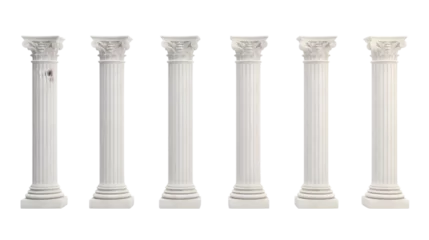 Deurstickers Six marble pillars columns ancient Greek isolated on white background. Generative AI. © RAZA