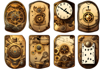steampunk card or poster - various design elements isolated on white background. Generative AI.