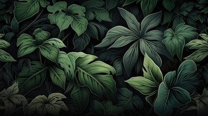 wallpaper background themed plant leaves artwork - obrazy, fototapety, plakaty