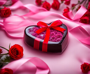 赤いバラの花束とバレンタインプレゼントのイメージ