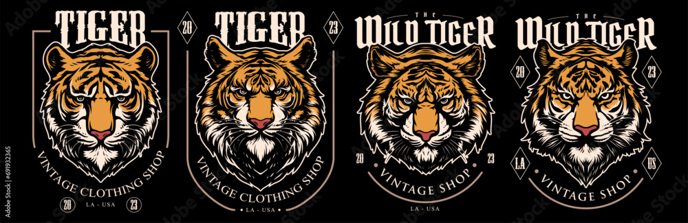 Wall mural vector set of tiger head illustration. for shirt and logo.