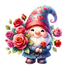 watercolor cute Valentine gnome