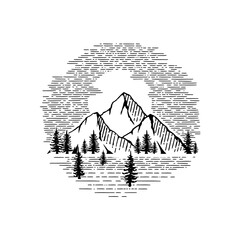 Mountains with sun and spruces white Vector illustration