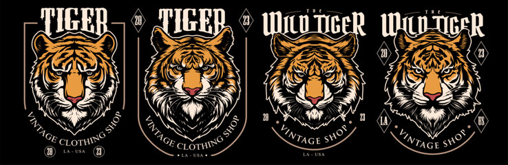 Vector set of tiger head illustration. For shirt and logo.