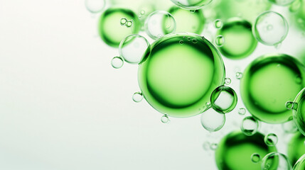 Special effect molecular ingredients for cosmetic products, green bubbles beauty concept background