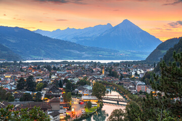 Naklejka na ściany i meble Unterseen, Switzerland overlooking the Aare River