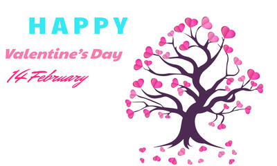 Happy Valentine's Day background with pink hearts tree and elements. copy space with concept for design