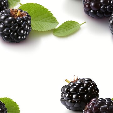Ripe blackberries with vibrant colors on clean white background   high quality stock photo