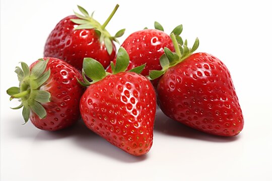 Vibrant ripe strawberries isolated on clean white background   high quality stock image