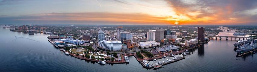 Norfolk, Virginia, USA Downtown City Skyline From Over the Elizabeth River