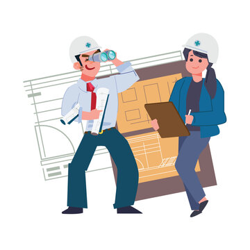 A cartoon illustration of two architector - vector illustration