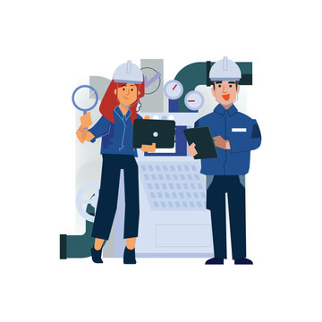 Factory engineer person in uniform.  Quality Control Manufacturing or QC - vector illustration
