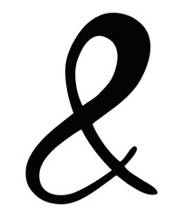 Handdrawn ampersand symbol, hand painted with ink brush. Png clipart isolated on transparent background