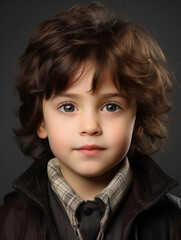 Kinder Gesicht Passbild Junge Format mit freundlichen Blick und dunklen Hintergrund, ai generativ