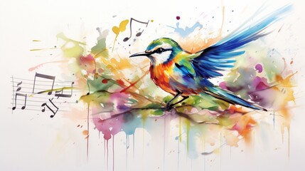 the representation of a songbird, its melodious tunes brought to life through vibrant brushstrokes on a white surface, conveying the joyous spirit of avian music.