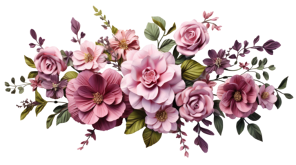 Flowers composition. Wreath made of various colorful flowers on transparent background. Easter, spring, summer concept