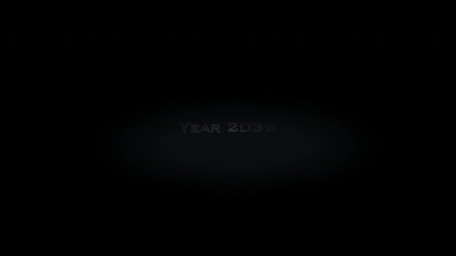 Year 2032 3D title metal text on black alpha channel background