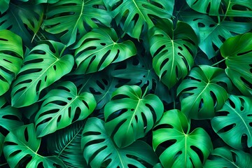 Exotic tropical Monstera palm leaves.