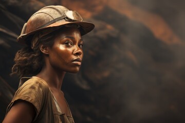 A young African woman mine worker. Women power - obrazy, fototapety, plakaty