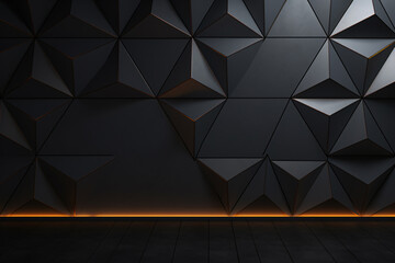 .Black 3D Wall with Triangular Tiles, Abstract Geometric Background