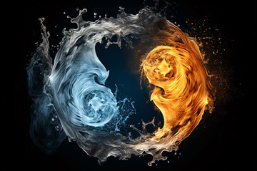 Abstract Yin and Yang Fire and Water Symbol on Black Background