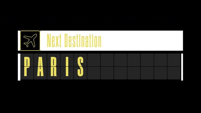 Pantalla de informaci&oacute;n de destinos internaciones: PARIS