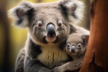 A mother koala with her baby in their natural habitat, showcasing the tender moments of motherhood