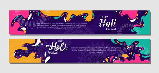 Holi festival horizontal banner Template Collection. for cover, flyer, header. vector illustration