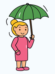 Autumn element of colorful sticker set. A charming autumn-themed illustration with a colorful design outlines a girl gracefully holding an umbrella. Vector illustration.