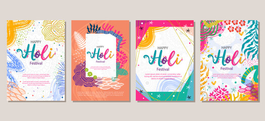 Holi festival Poster Template Collection. for cover, flyer, social media. vector illustration - obrazy, fototapety, plakaty