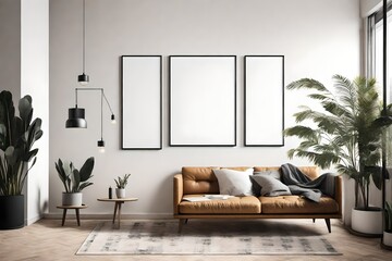 Mock-up poster frame in stylish home interior.