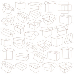Seamless pattern of empty cardboard boxes, background on white background