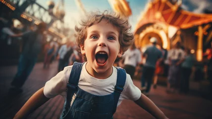 Foto op Plexiglas a child on a visit to a crowded theme park © Yuwarin