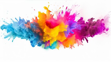 Explosion of Colorful Powder Paints on a White Background Creating Dynamic Abstract Art