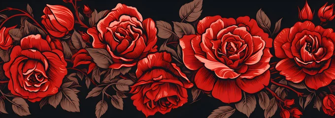 Fotobehang vintage style woodcut floral design of a rose © NE97
