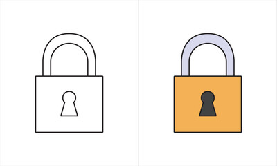 Lock on white background yellow lock, orange lock, without key 