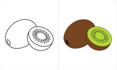 Two kiwi fruit one of which is cut in half
