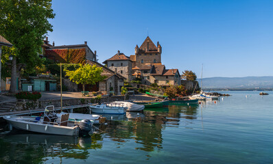 Yvoire Castle and small port, on Lake Geneva, in Haute-Savoie, France