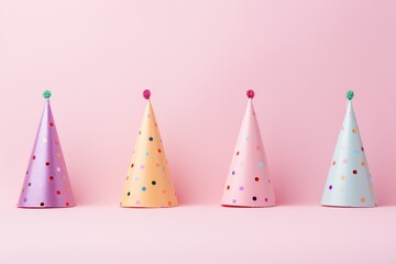 Colorful birthday caps on pink background