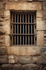 Fototapeta na wymiar window with metal bars in an old stone wall