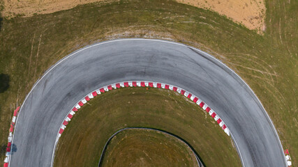 Aerial top view of Circuit motor racing track, Track for auto racing top view, Car race asphalt and...