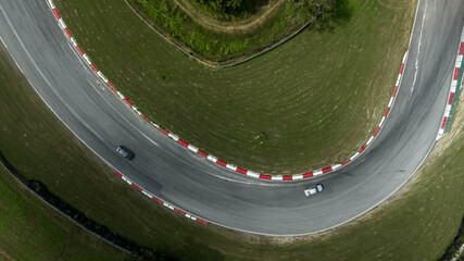Aerial top view of Circuit motor racing track, Track for auto racing top view, Car race asphalt and...
