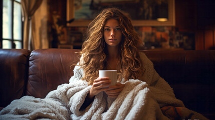 woman drinking coffee in the morning - obrazy, fototapety, plakaty