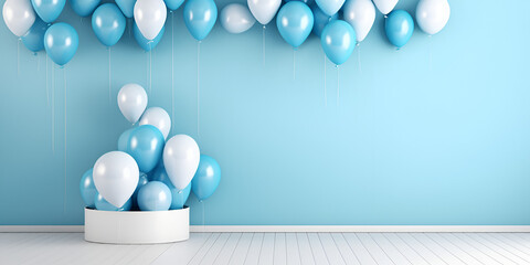 Party Perfection.Blue and White Balloon Cake.AI Generative 