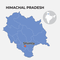 Obraz premium Himachal Pradesh locator map showing District and its capital 