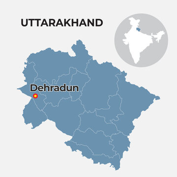 Uttarakhand locator map showing District and its capital 